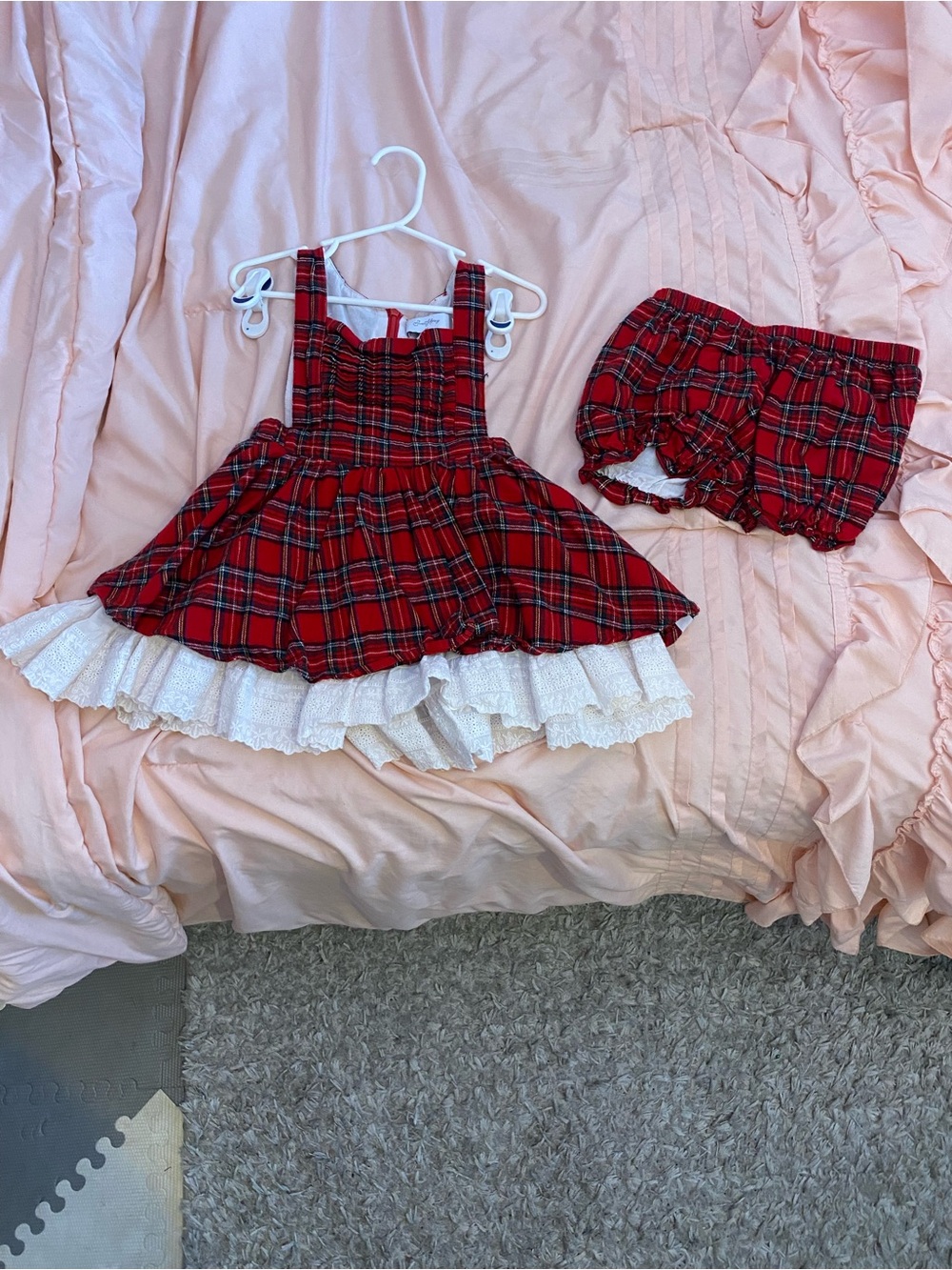 SweetHoney Red Plaid Tiered Dress with Bloomers
